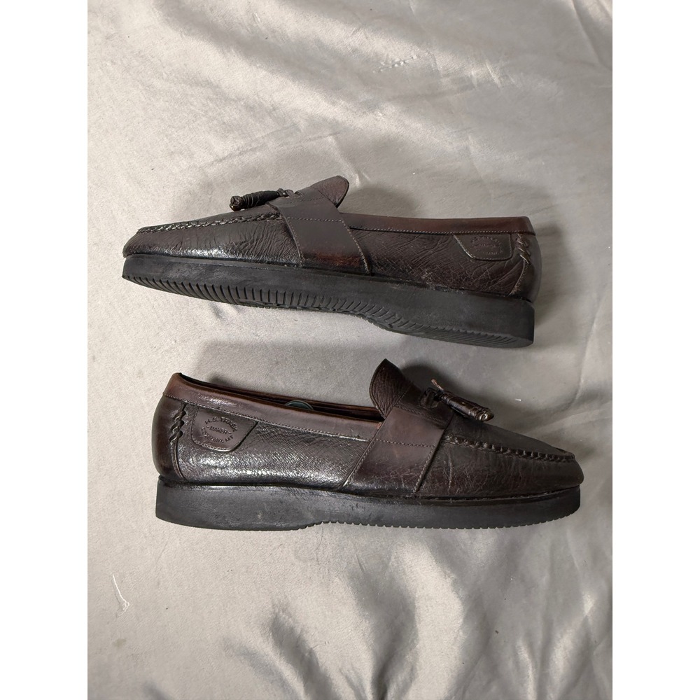 H.S. Trask Mens 10.5 American Leather Tassel Loafers Brown Vibram Sole Shoes